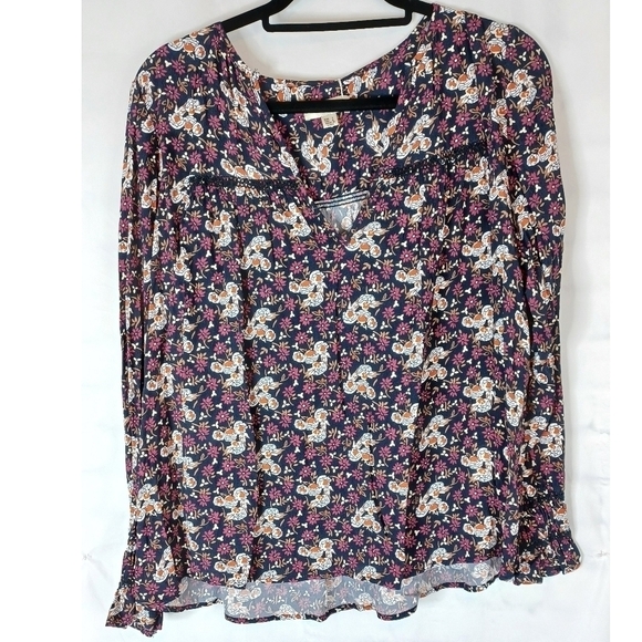 Anthropologie Tops - ANTHROPOLOGIE Boho Floral Bell Wriststunic in Size Small in Navy and Merlot.